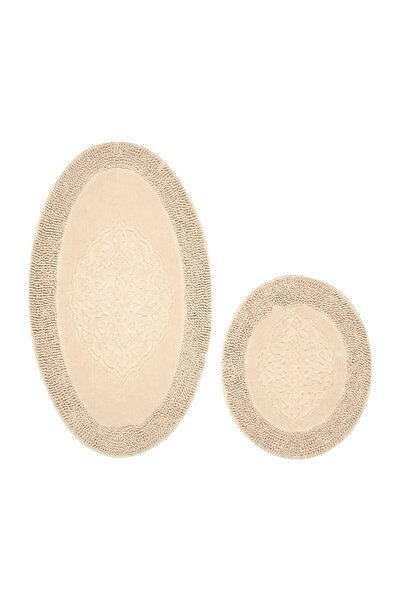 Madame Clean Home Tiffany Oval 2 Li Pamuklu Klozet Takımı Capuccino Banyo Paspas Seti