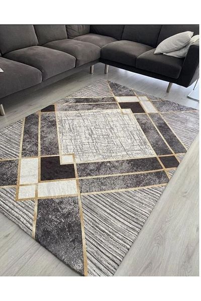 Madame Clean Home Gray Egyptian Pyramid Pattern Velvet Carpet Cover