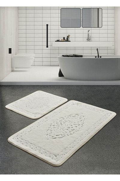 Madame Clean Home Set covoraș de baie din bumbac Eco din 2 piese, model otoman, cremă