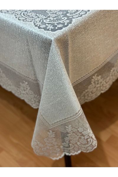 Madame Clean Home Față de masă cu țiglă, fără griji, rezistentă la pete, dantelă, argintiu 160x220 cm