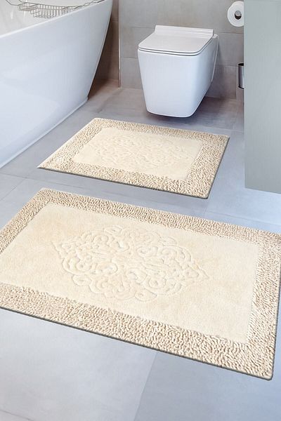 Madame Clean Home Σετ 2 βαμβακερών καθισμάτων τουαλέτας Tiffany, Σετ πατάκι μπάνιου Mink