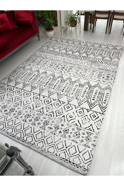 Madame Clean Home Husa de covor din catifea cu model etnic alb - model nou