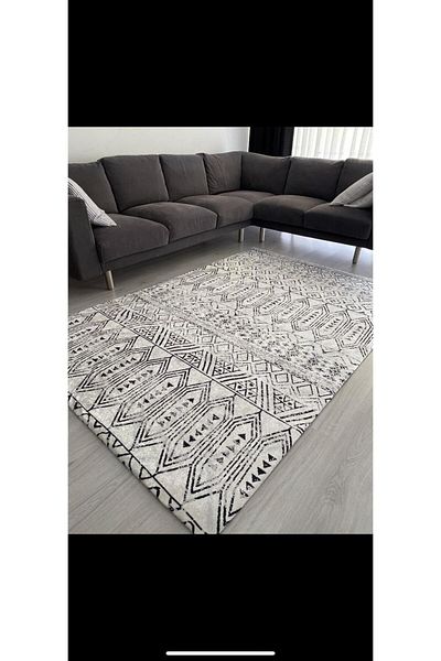 Madame Clean Home Husa de covor din catifea cu model etnic alb - model nou