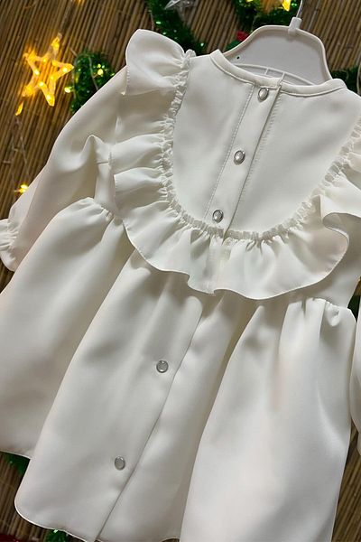 Bertuğ Bebek Vintage Crepe Design Girl's Baby Dress with Ruffles and Lace Detail