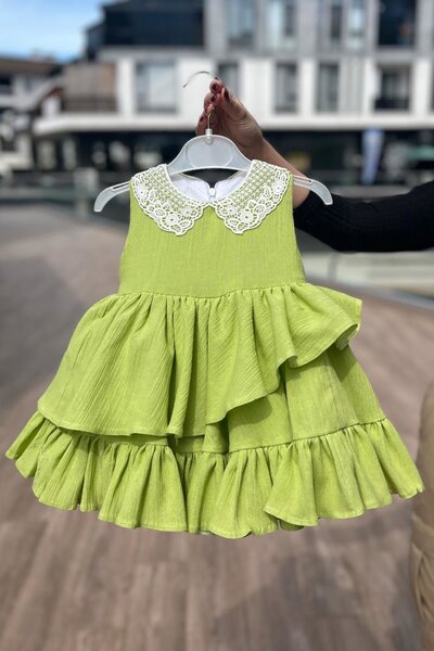 Bertuğ Bebek تنورة أرضية بياقة من الدانتيل، قماش شيلي بدون أكمام، فستان للفتي...