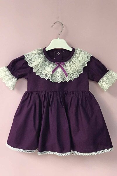 Bertuğ Bebek Dantel Yaka Detaylı Mor Kız Çocuk Bebek Pamuk Elbise