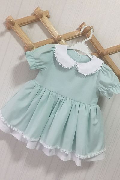 Bertuğ Bebek Rochie pentru fetiță din popelin cu guler pentru bebeluși verde apă