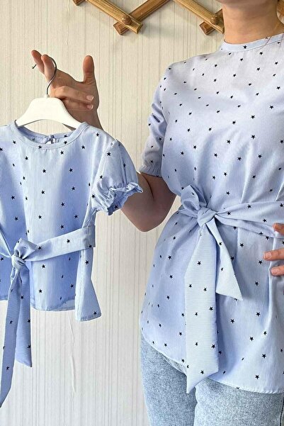 Bertuğ Bebek Yıldız Ve Çizgi Desenli Mavi Anne Kız Bluz Takım Adet Fiyatı
