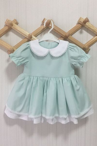 Bertuğ Bebek Rochie pentru fetiță din popelin cu guler pentru bebeluși verde apă