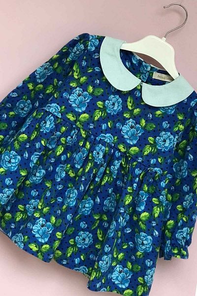 Bertuğ Bebek Baby Collar Blue Rose Flannel Κοριτσίστικο Βρεφικό Φόρεμα