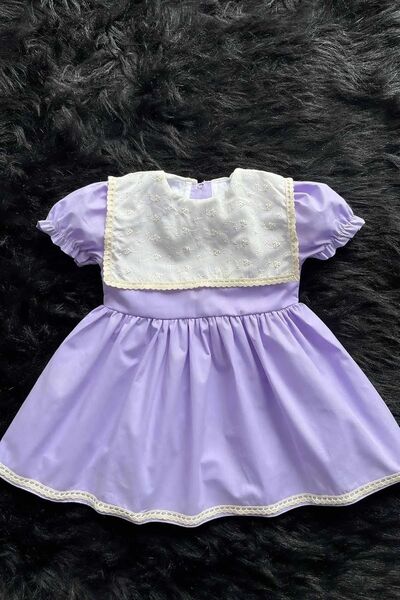 Bertuğ Bebek Krem Fisto Yaka Ve Dantel Detaylı Lila Kız Çocuk Bebek Elbise