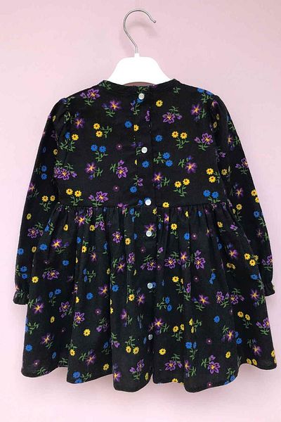 Bertuğ Bebek Flannel Black Floral Pattern - Girl's Seasonal Winter Dress