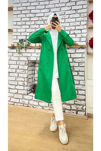 Marjinal City Women's Trench Coat with Shirt Collar and Sleeve Epaulettes