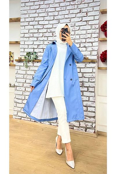 Vibeys Collection Women's Trench Coat with Shirt Collar and Sleeve Epaulettes
