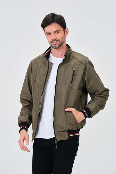 Vibeys Moda Εποχιακό ανδρικό παλτό χακί με επένδυση και αδιάβροχο μεγάλο μέγεθος