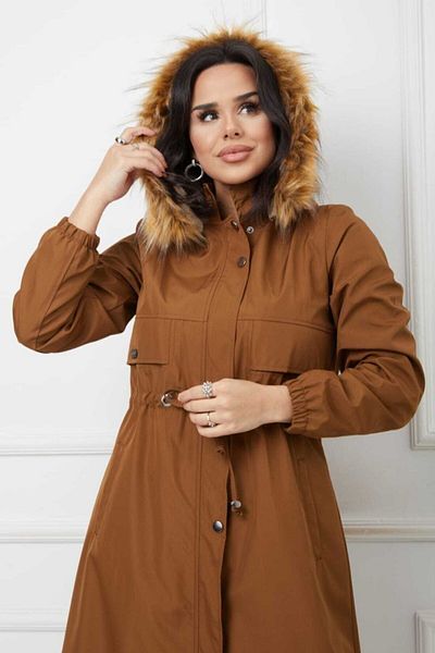 Vibeys Collection Tan Furry And Waterproof Γυναικείο Χειμερινό Παλτό & Παλτό