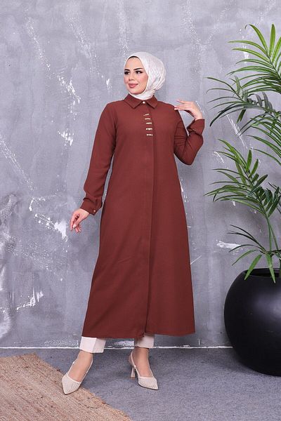 Vibeys Moda Μακρύ κρεπ τουνίκ με πλήρη κουμπιά