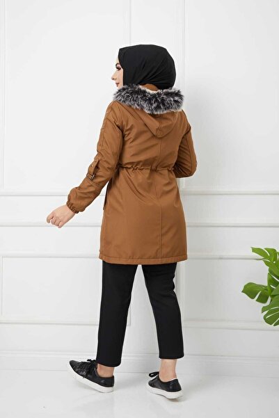 Vibeys Collection Tan Furry And Waterproof Γυναικείο Χειμερινό Παλτό & Παλτό