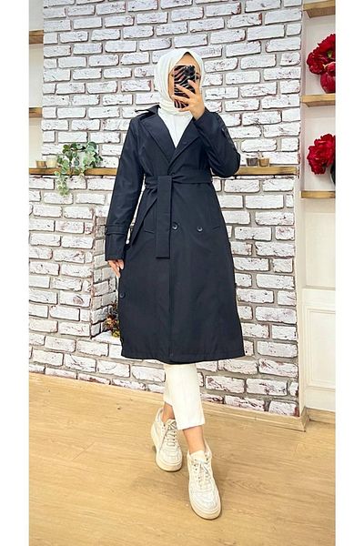 Vibeys Collection Women's Trench Coat with Shirt Collar and Sleeve Epaulettes