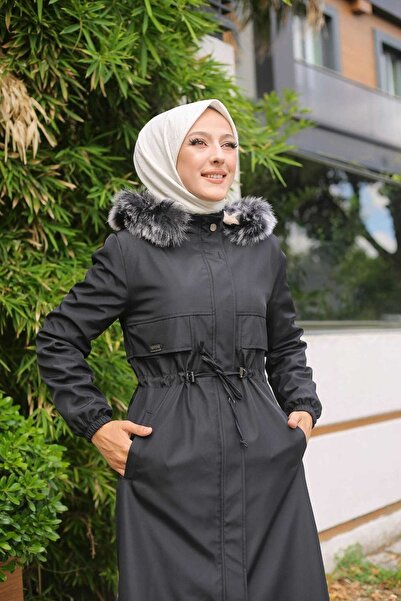 Vibeys Collection Γυναικείο χειμωνιάτικο παλτό και παλτό με μαύρη γούνα