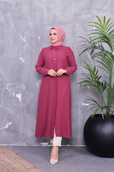 Vibeys Moda Μακρύ κρεπ τουνίκ με πλήρη κουμπιά