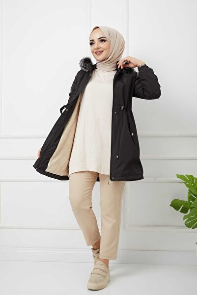 Vibeys Collection Μαύρο Γούνινο Εσωτερικό και Αδιάβροχο Χειμερινό Γυναικείο Παλτό & Παλτό