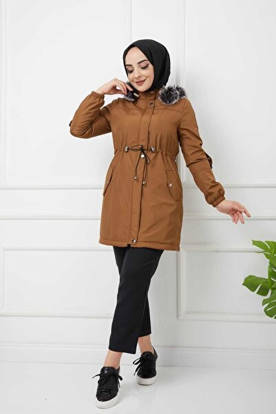 Vibeys Collection Tan Furry And Waterproof Γυναικείο Χειμερινό Παλτό & Παλτό