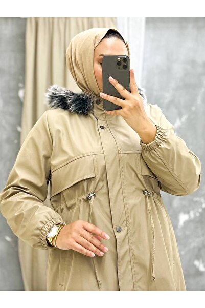 Vibeys Collection Μπεζ Γούνινο Εσωτερικό και Αδιάβροχο Γυναικείο Χειμερινό Παλτό & Παλτό