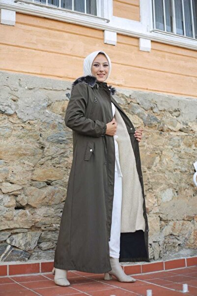 Marjinal City Χακί Γούνινο Εσωτερικό και Αδιάβροχο Ολόσωμο Γυναικείο Χειμερινό Παλτό & Παλτό