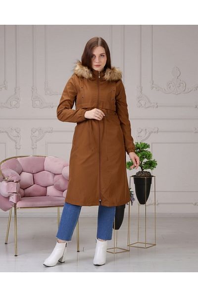 Vibeys Collection Tan Fur Lined and Waterproof Women's Winter Coat & Coat