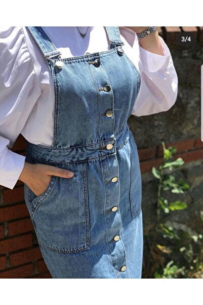 Vibeys Collection Düğme Detaylı Slopetli Kot Elbise