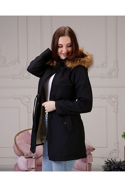 Vibeys Collection Μαύρο Γούνινο Εσωτερικό και Αδιάβροχο Γυναικείο Χειμερινό Παλτό & Παλτό μεγάλου μεγέθους