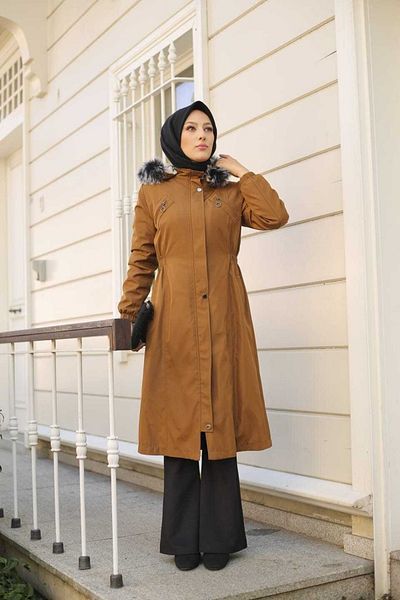 Vibeys Collection Tan Furry And Waterproof Γυναικείο Χειμερινό Παλτό & Παλτό
