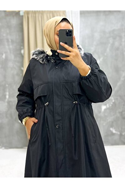 Marjinal City Μαύρο Γούνινο Εσωτερικό και Αδιάβροχο Γυναικείο Χειμερινό Παλτό & Παλτό