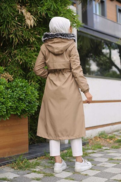 Vibeys Collection Μπεζ Γούνινο Εσωτερικό και Αδιάβροχο Γυναικείο Χειμερινό Παλτό & Παλτό