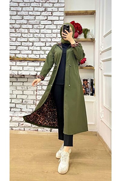 Marjinal City Haki Içi Leopar Desenli Ve Kendinden Astarlı Su Geçirmez Kadın Trençkot