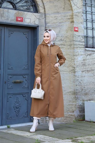 Vibeys Collection Tan Striped Women's Long Trench Coat with Front Pockets and Self-Lining Waterproof