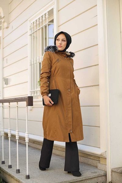 Vibeys Collection Tan Furry And Waterproof Γυναικείο Χειμερινό Παλτό & Παλτό
