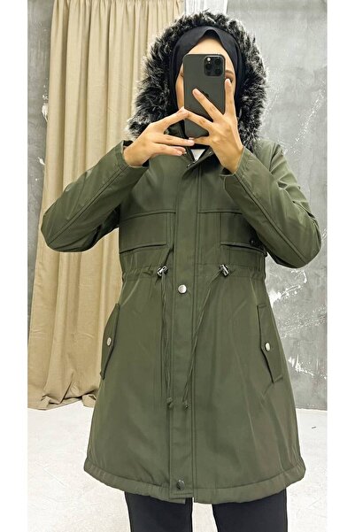 Vibeys Collection Χακί Γούνινο Εσωτερικό και Αδιάβροχο Γυναικείο Χειμερινό Παλτό & Παλτό