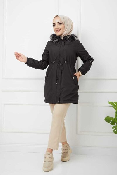 Marjinal City Siyah Içi Kürklü Ve Su Geçirmez Kadın Kışlık Mont & Kaban