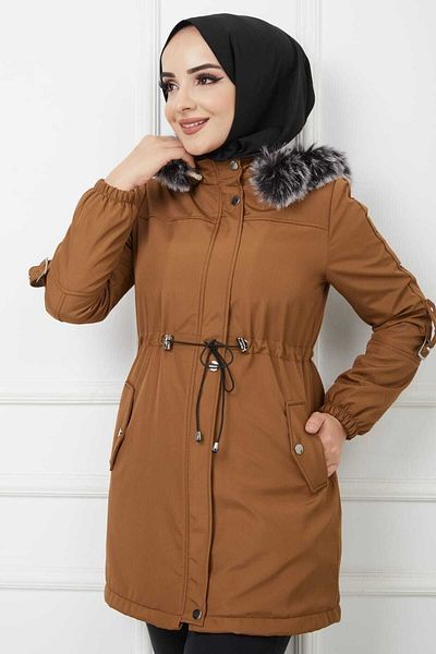 Vibeys Collection Tan Furry And Waterproof Γυναικείο Χειμερινό Παλτό & Παλτό