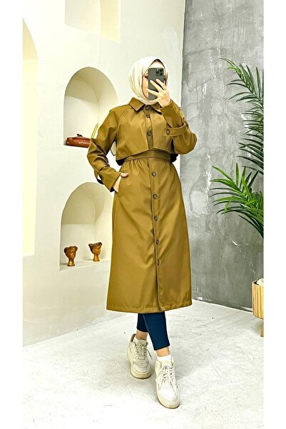 Vibeys Collection Trench pentru damă, căptușit și cu nasturi de culoare cafenie