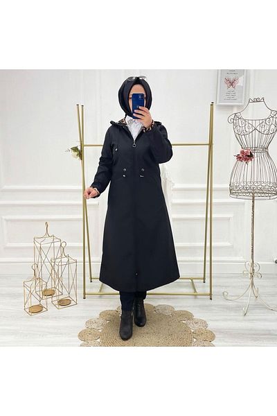Vibeys Collection Black Leopard Patterned and Self Lined Waterproof Women's Trench Coat