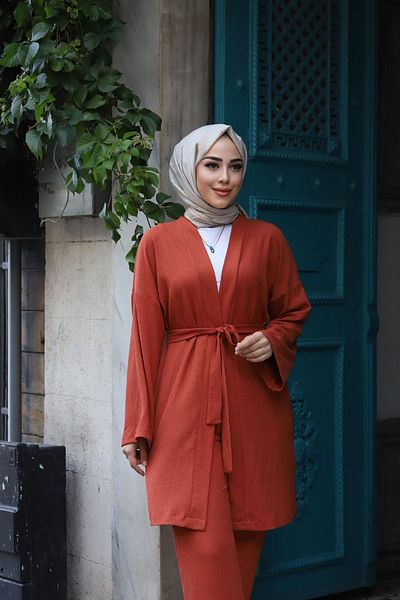 Vibeys Collection Belted Kimono Double Set