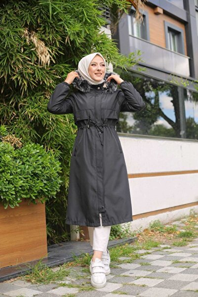 Vibeys Collection Γυναικείο χειμωνιάτικο παλτό και παλτό με μαύρη γούνα