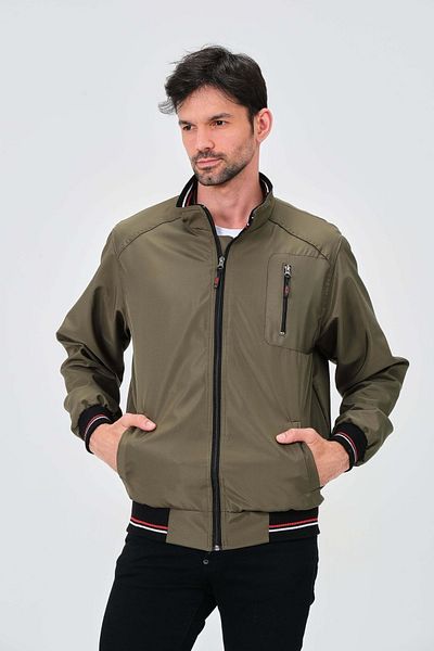 Vibeys Collection Ανδρικό παλτό με επένδυση από χακί πουκάμισο με αδιάβροχο και αντιανεμικό εποχιακό ριμπ