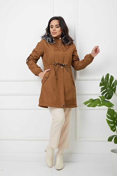 Vibeys Collection Tan Furry And Waterproof Γυναικείο Χειμερινό Παλτό & Παλτό