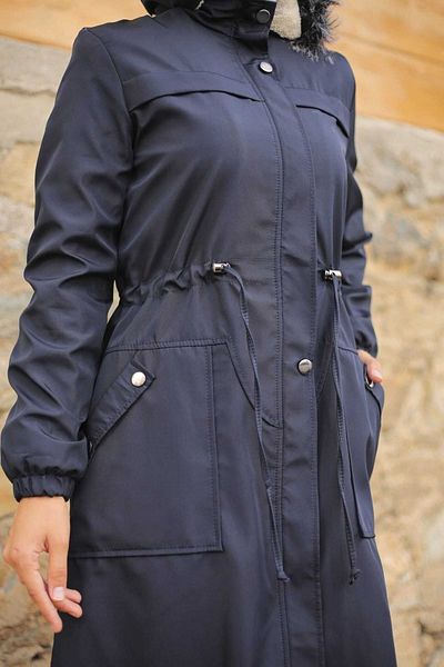 Vibeys Collection Γυναικείο Χειμερινό Παλτό & Παλτό με γούνα Navy Blue με επένδυση και αδιάβροχο