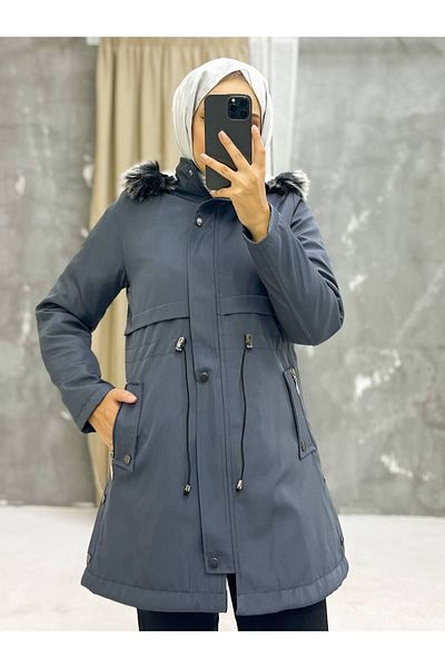 Vibeys Collection Gray Fur Lined and Waterproof Women's Winter Coat & Coat