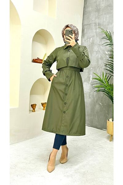 Vibeys Collection Haki Içi Astarlı Ve Düğme Detaylı Kadın Trençkot